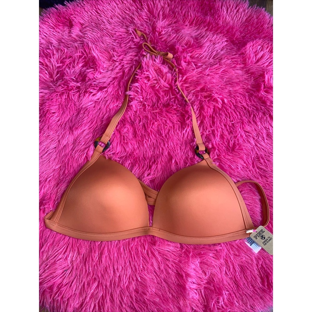 Victoria's Secret PINK Swim Push Up Triangle Bikini Top With Rings XL HALTER‎